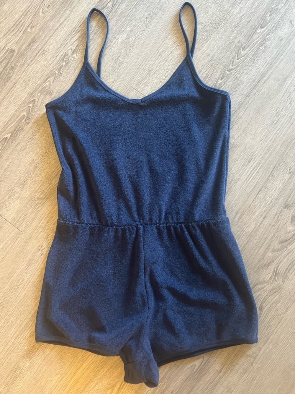 Tna Aritzia Navy Blue Terry Cloth Romper Sleeveless V-Neck Beach Coverup Small